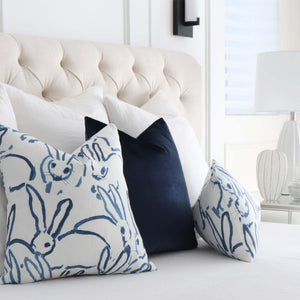 Lee Jofa Groundworks Hutch Bunny Navy Blue Designer Luxury Throw Pillow Cover in Bedroom