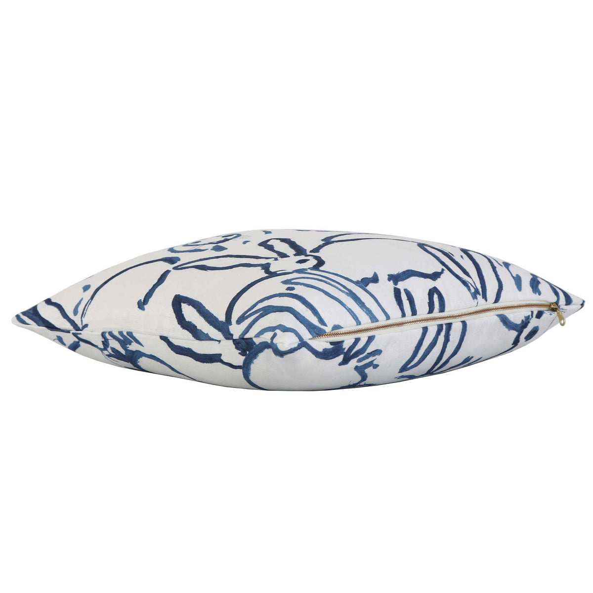 Lee Jofa Groundworks Hutch Bunny Navy Blue Designer Luxury Throw Pillow Cover with Gold Zipper