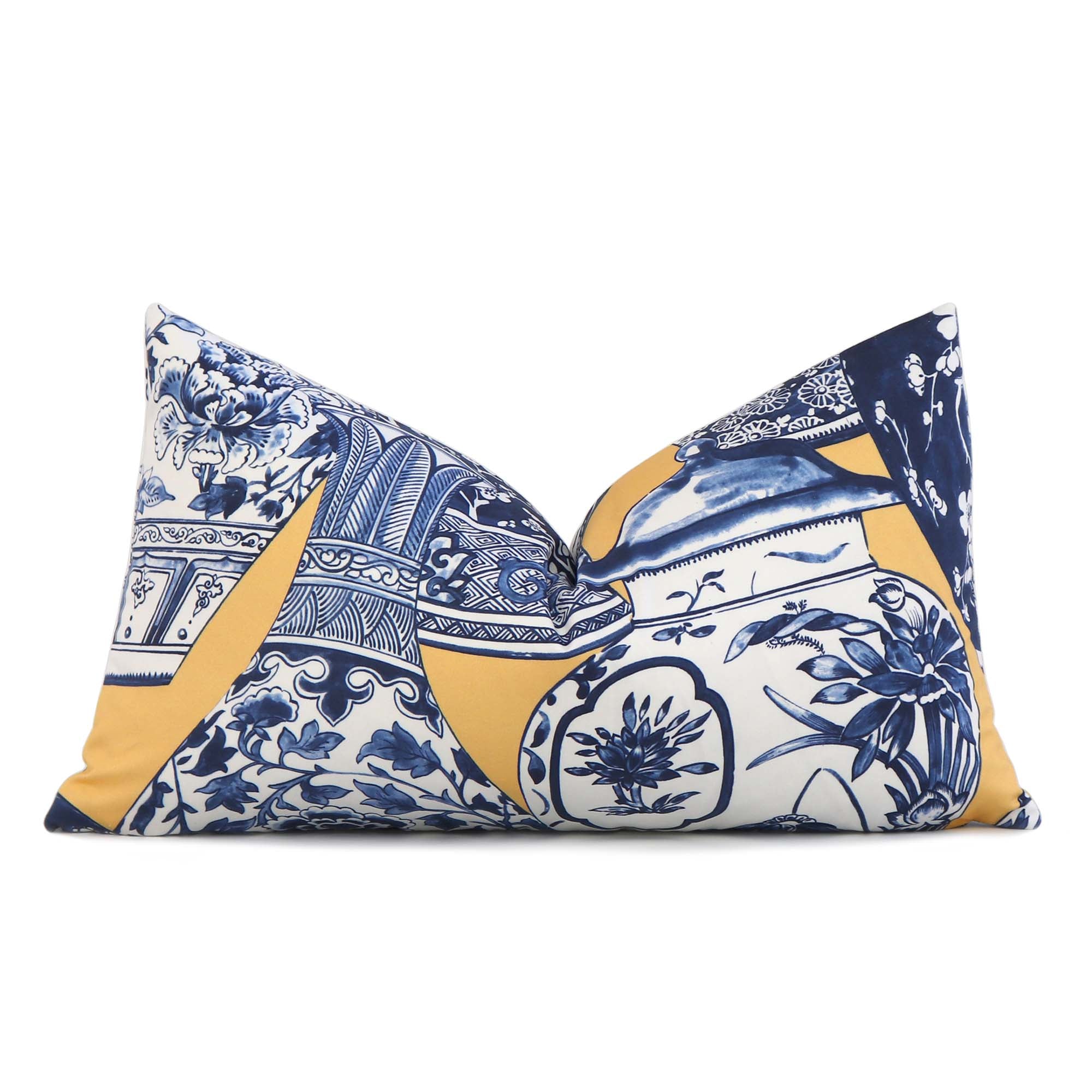 Lee Jofa Kravet Pandan Ming Vase Print Maize Yellow and Blue Designer Luxury Decorative Lumbar Throw Pillow Cover