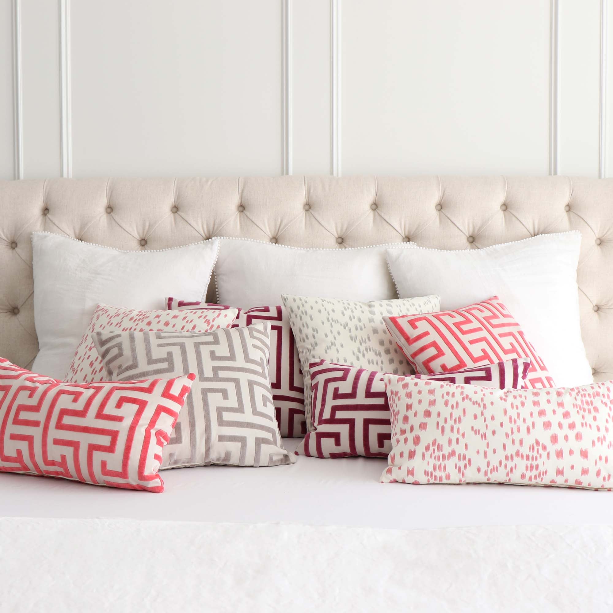 Luxe Brunschwig Fils Les Touches Berry Pink Throw Pillow - Chloe
