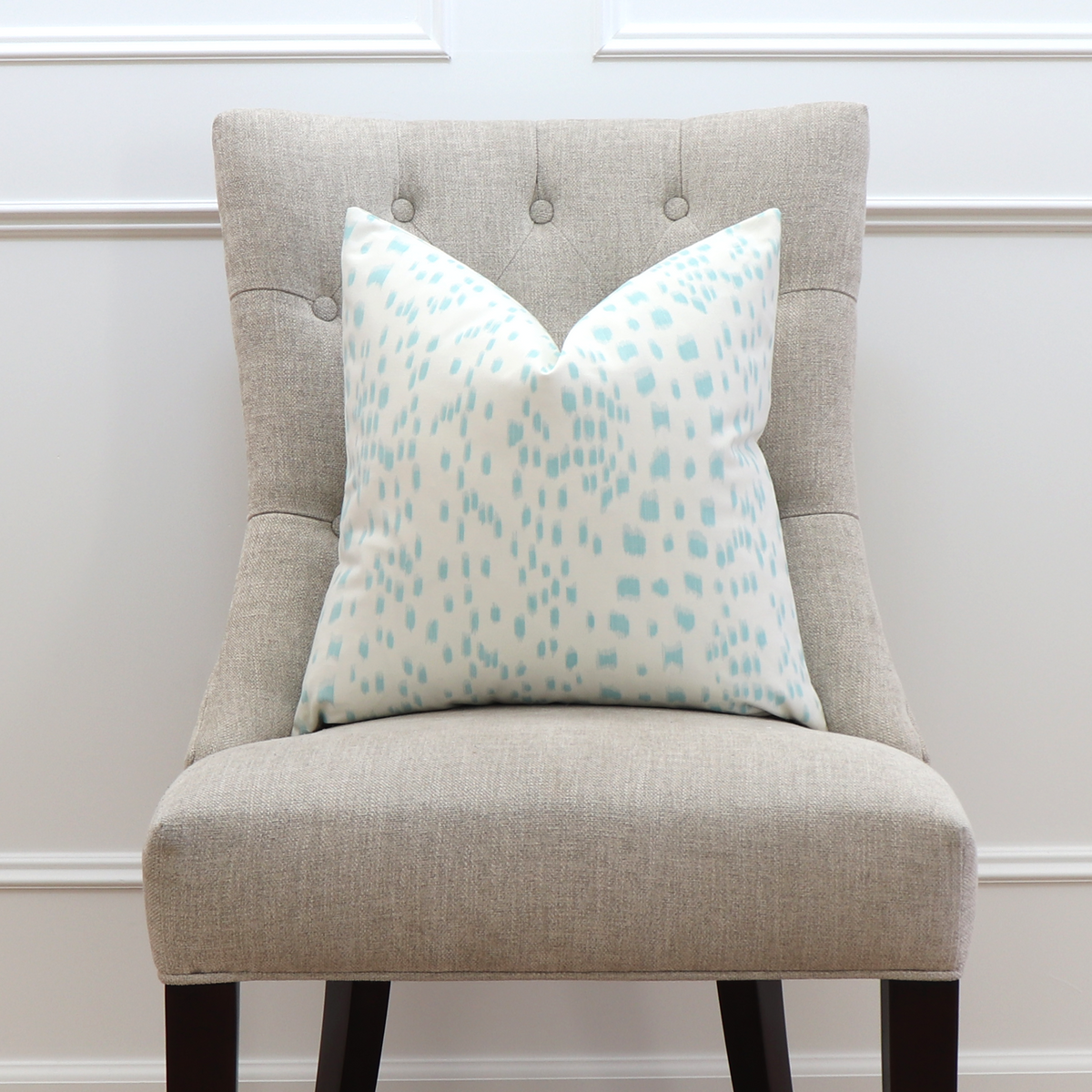Les Touches Pool Light Blue Throw Pillow Cover on Chair
