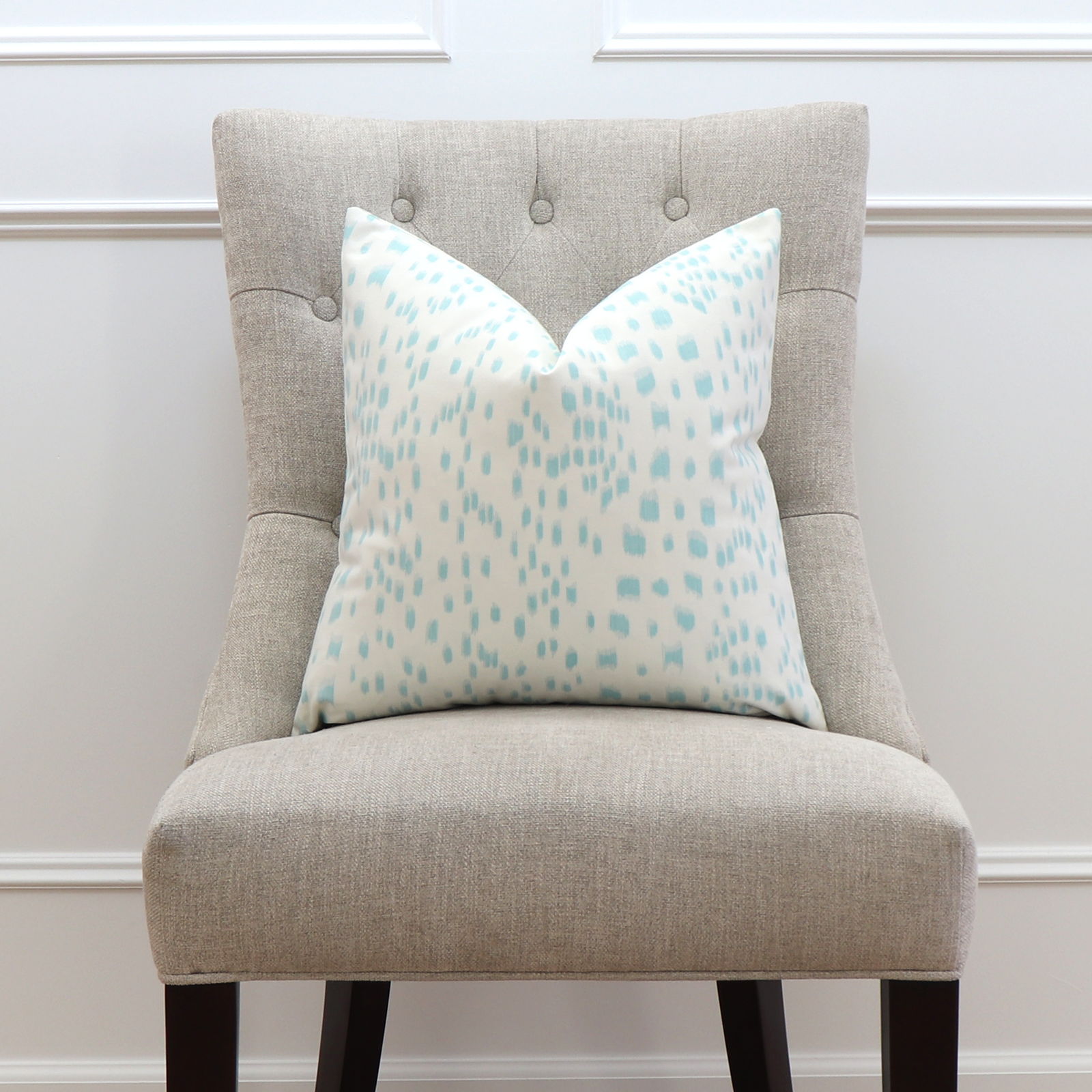 Les Touches Pool Light Blue Throw Pillow Cover on Chair
