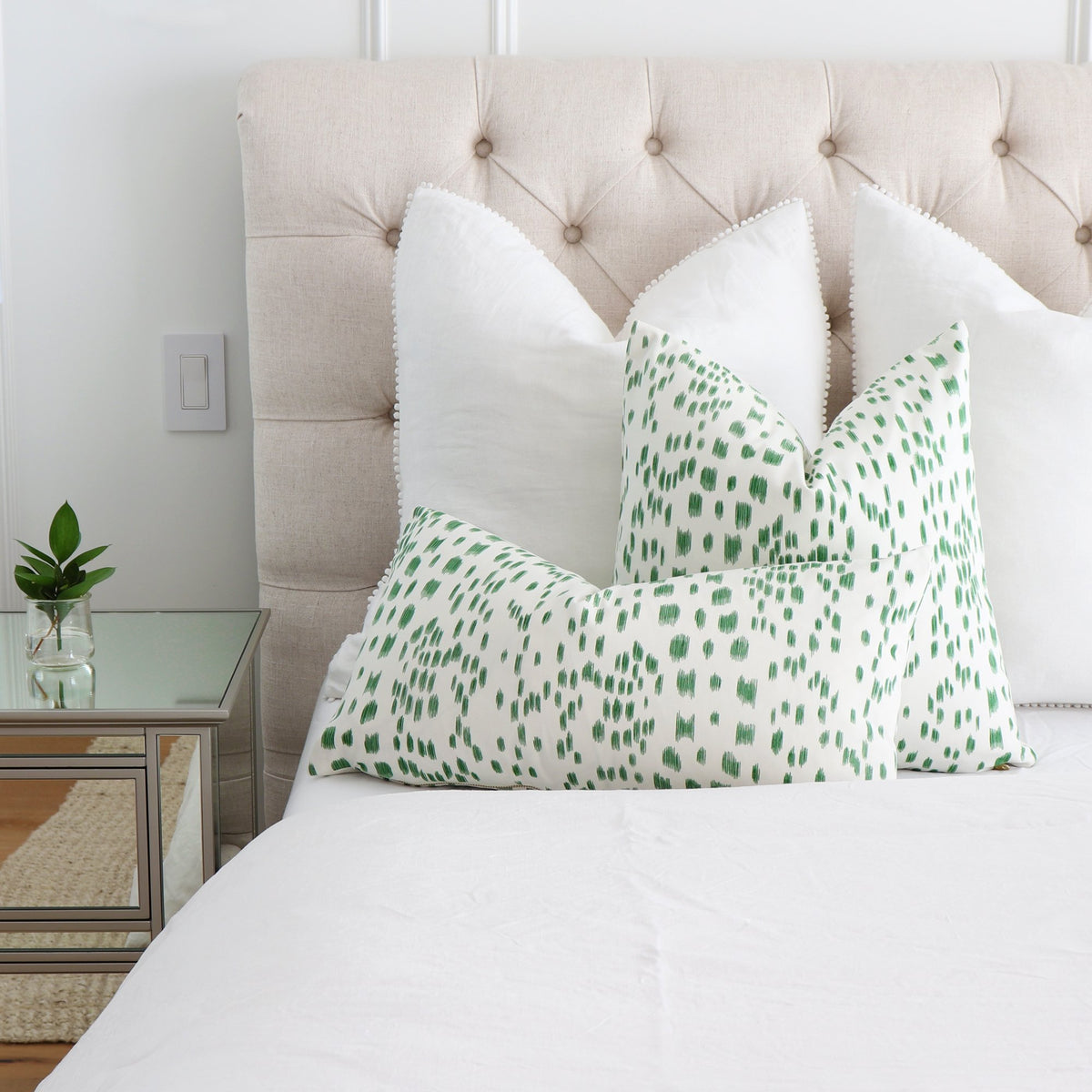 Brunschwig Fils Les Touches Green Throw Pillow Cover in Bedroom