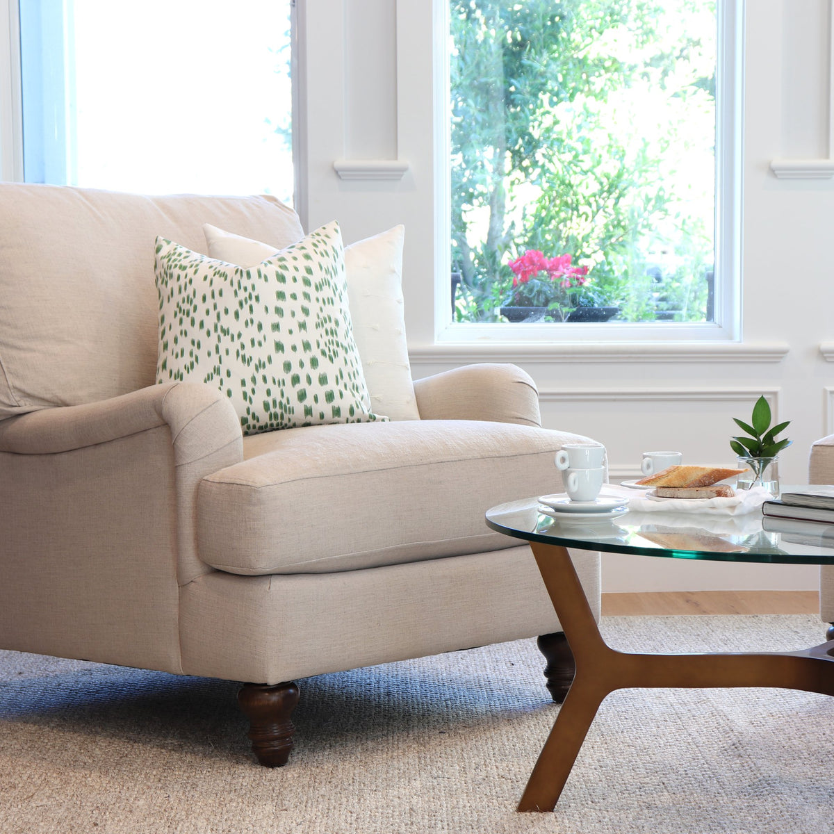 Brunschwig Fils Les Touches Green Throw Pillow Cover in Living Room