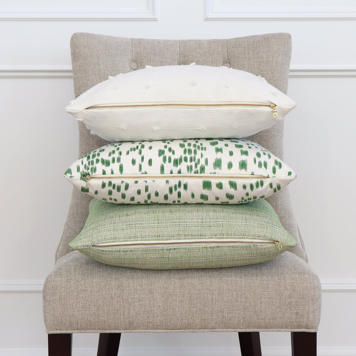 Brunschwig Fils Les Touches Green Throw Pillow Cover with Matching Pillows