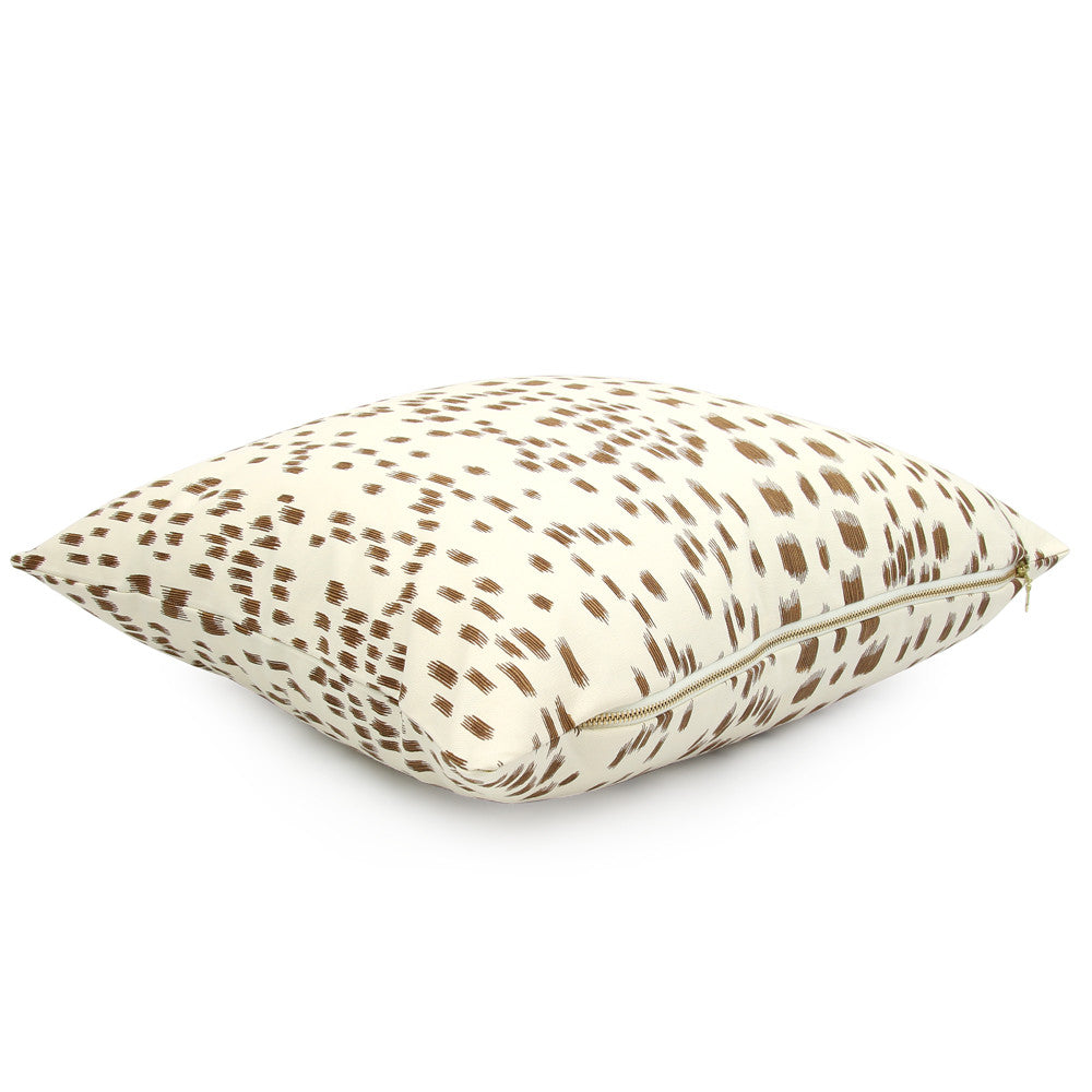 Side View Les Touches Tan Throw Pillow