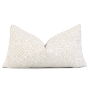Scalamandre Antigua Weave Alabaster White Geometric Diamond Designer Luxury Lumbar Throw Pillow Cover