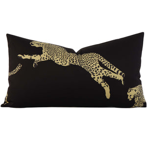 Scalamandre Leaping Cheetah Black Magic Designer Decorative Lumbar Throw Pillow Cover