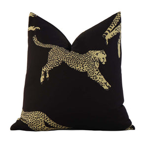 Scalamandre Leaping Cheetah Black Magic Designer Decorative Throw Pillow Cover