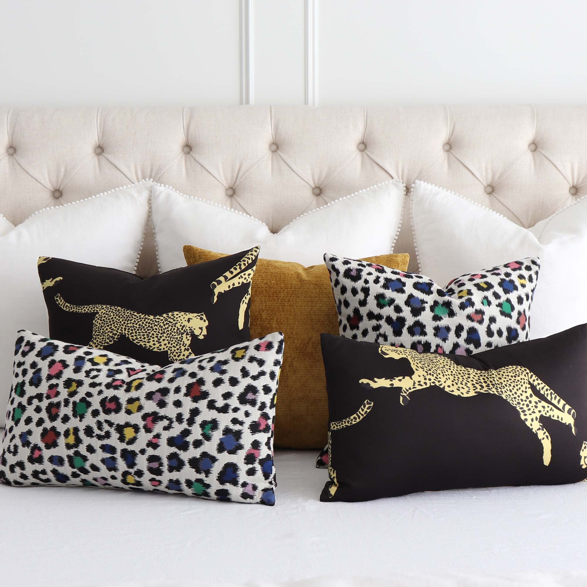 Scalamandre Leaping Cheetah Black Magic Designer Decorative Throw Pillow Cover with Matching Throw Pillows
