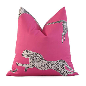 Scalamandre Leaping Cheetah Bubblegum Pink Animal Print Luxury Decorative Throw Pillow Cover