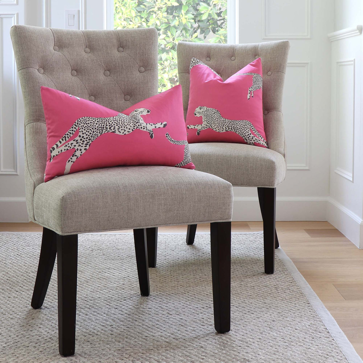 Scalamandre Leaping Cheetah Bubblegum Pink Animal Print Luxury Decorative Throw Pillow Cover Best for Dining Chairs in Home