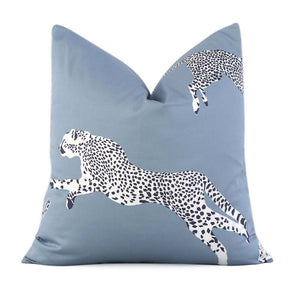 Scalamandre Leaping Cheetah Cloud Nine Light Blue Animal Print Designer Throw Pillow Cover