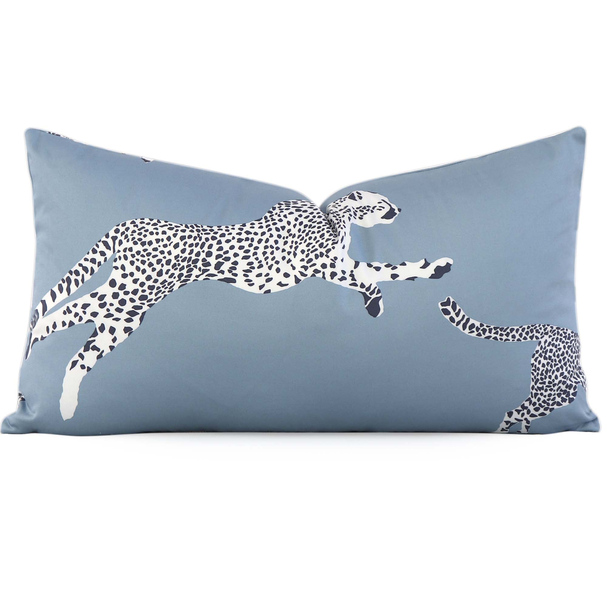 Scalamandre Leaping Cheetah Cloud Nine Light Blue Animal Print Designer Throw Lumbar Pillow Cover