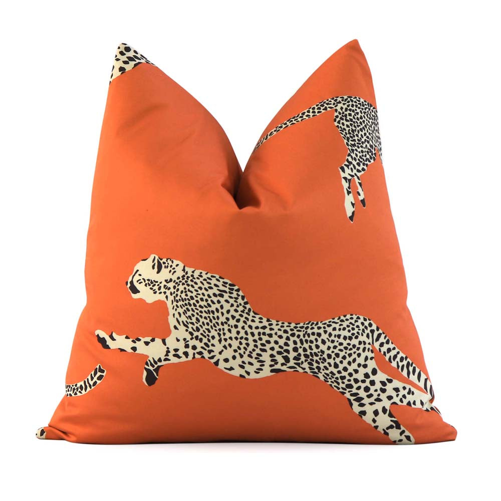 Scalamandre Leaping Cheetah Clementine Orange Luxury Throw Pillow Cover