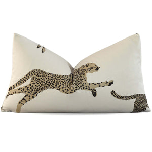 Scalamandre Leaping Cheetah Dune Beige Animal Print Designer Decorative Lumbar Throw Pillow Cover