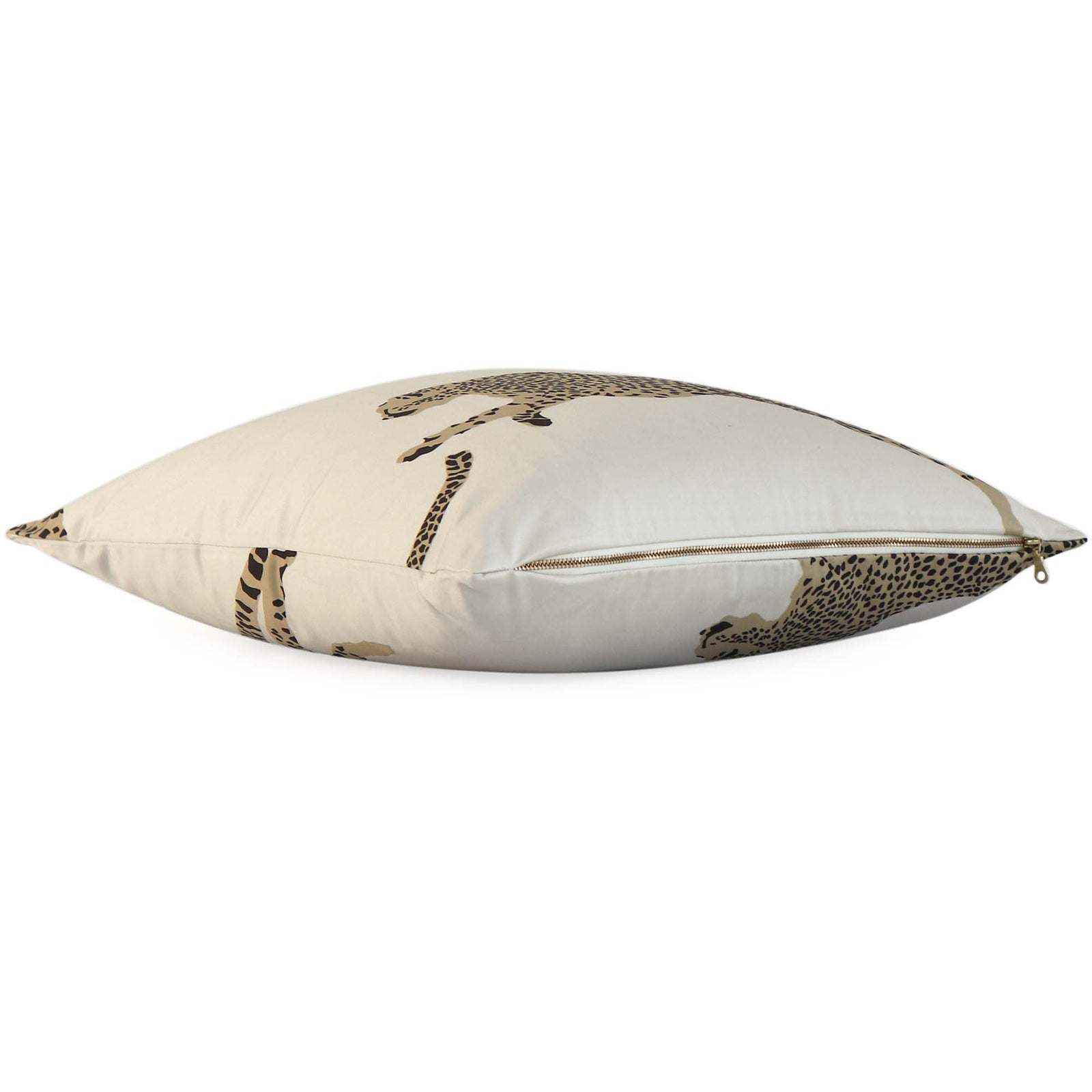 Scalamandre Leaping Cheetah Dune Beige Animal Print Designer Decorative Throw Pillow Cover with Shiny Gold Exposed Zipper