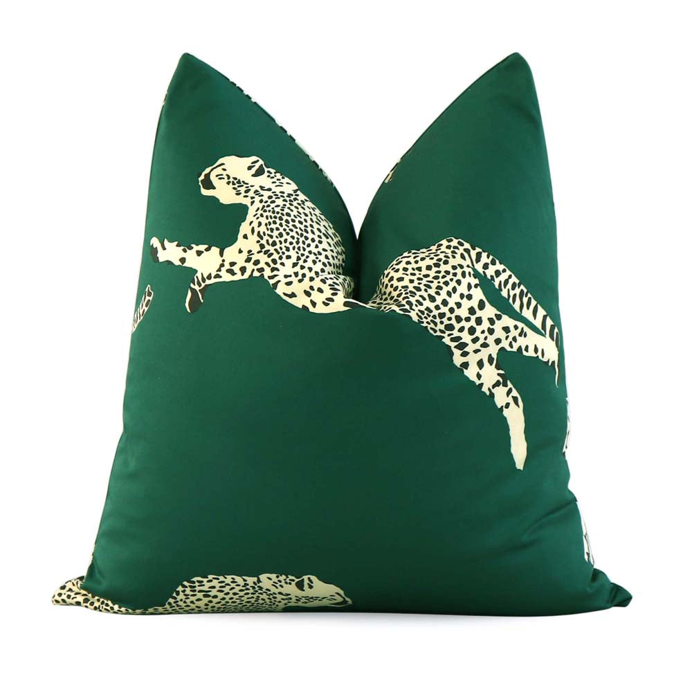 Leaping Cheetah Evergreen Throw Pillow