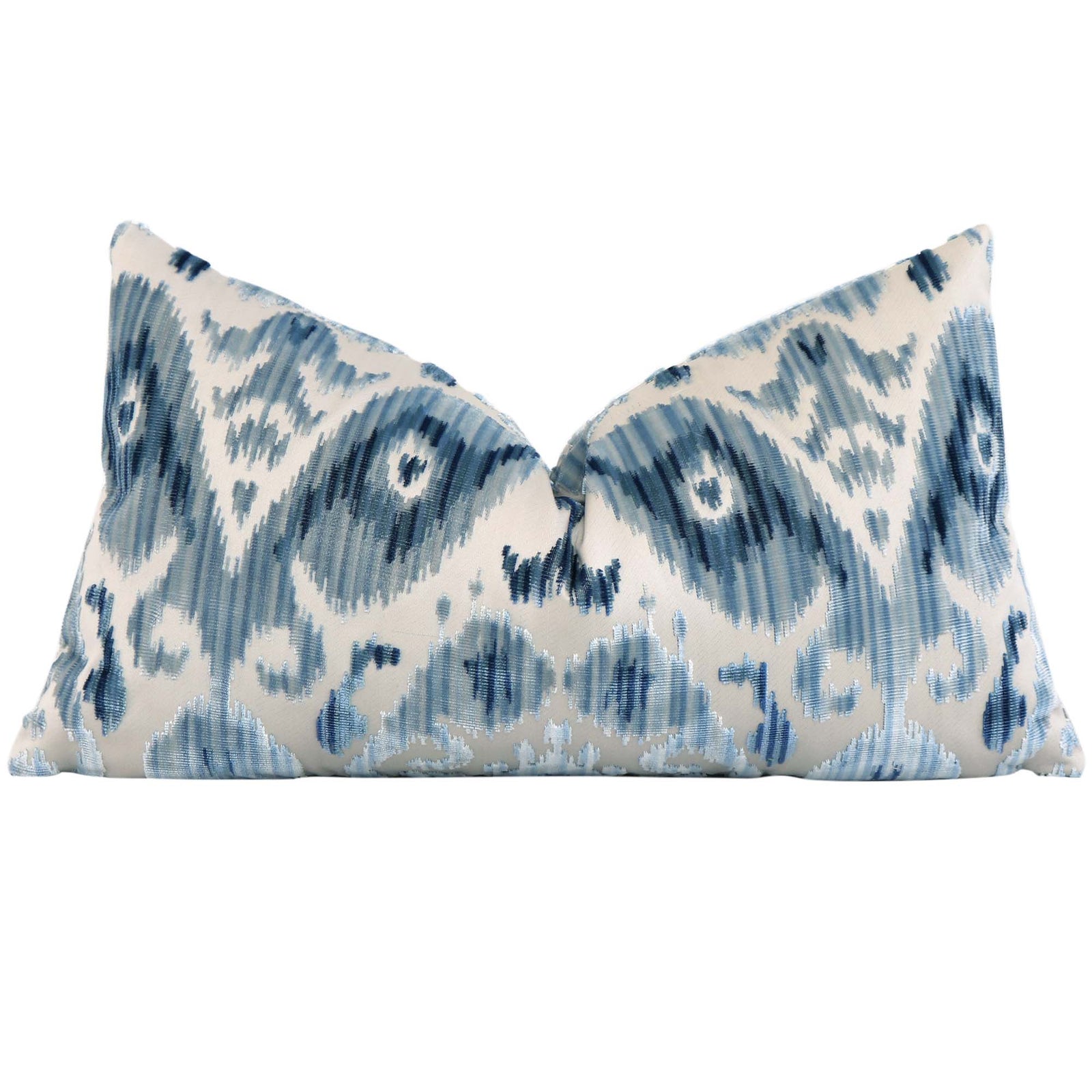 Scalamandre Tashkent Pacific Blue Ikat Velvet Designer Luxury Lumbar Throw Pillow Cover