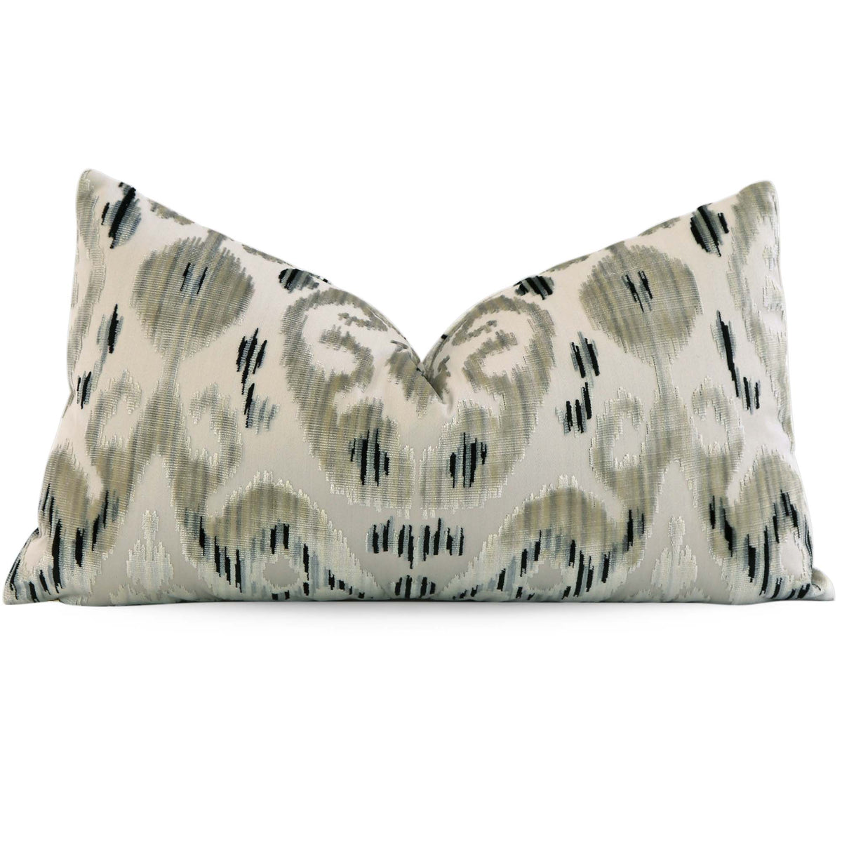 Scalamandre Tashkent Smoke Gray Ikat Designer Velvet Decorative Lumbar Throw Pillow Cover