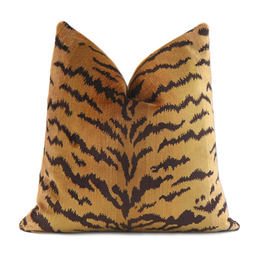 Scalamandre Tigre Silk Velvet Gold Animal Print Luxury Decorative Designer Throw Pillow Cover
