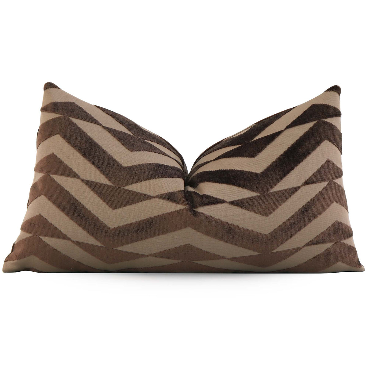 Schumacher Broken Chevron Brown and Camel Cut Velvet Decorative Designer Lumbar Throw Pillow Cover