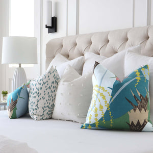 Schumacher Ananas Peacock Blue Pineapple Designer Luxury Throw Pillow Cover in Bedroom