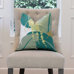 Schumacher Ananas Palm Pineapple Designer Luxury Decorative Throw Pillow Cover on Armless Chair