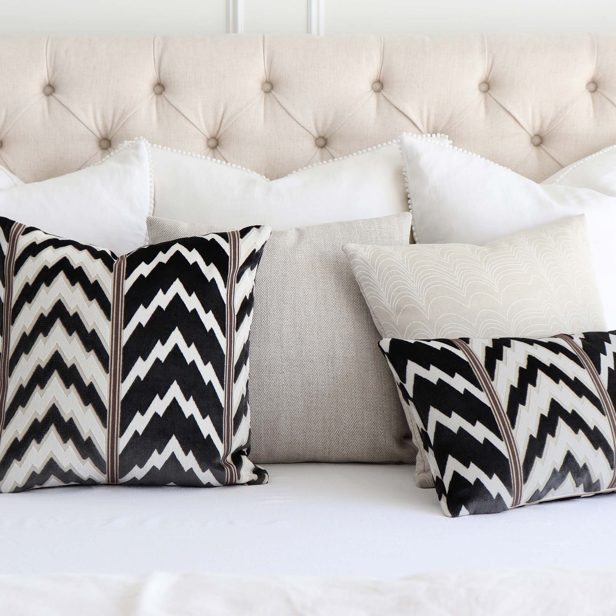 Schumacher Florentine Velvet Black Chevron Designer Luxury Decorative Throw Pillow Cover with Coordinating Throw Pillows