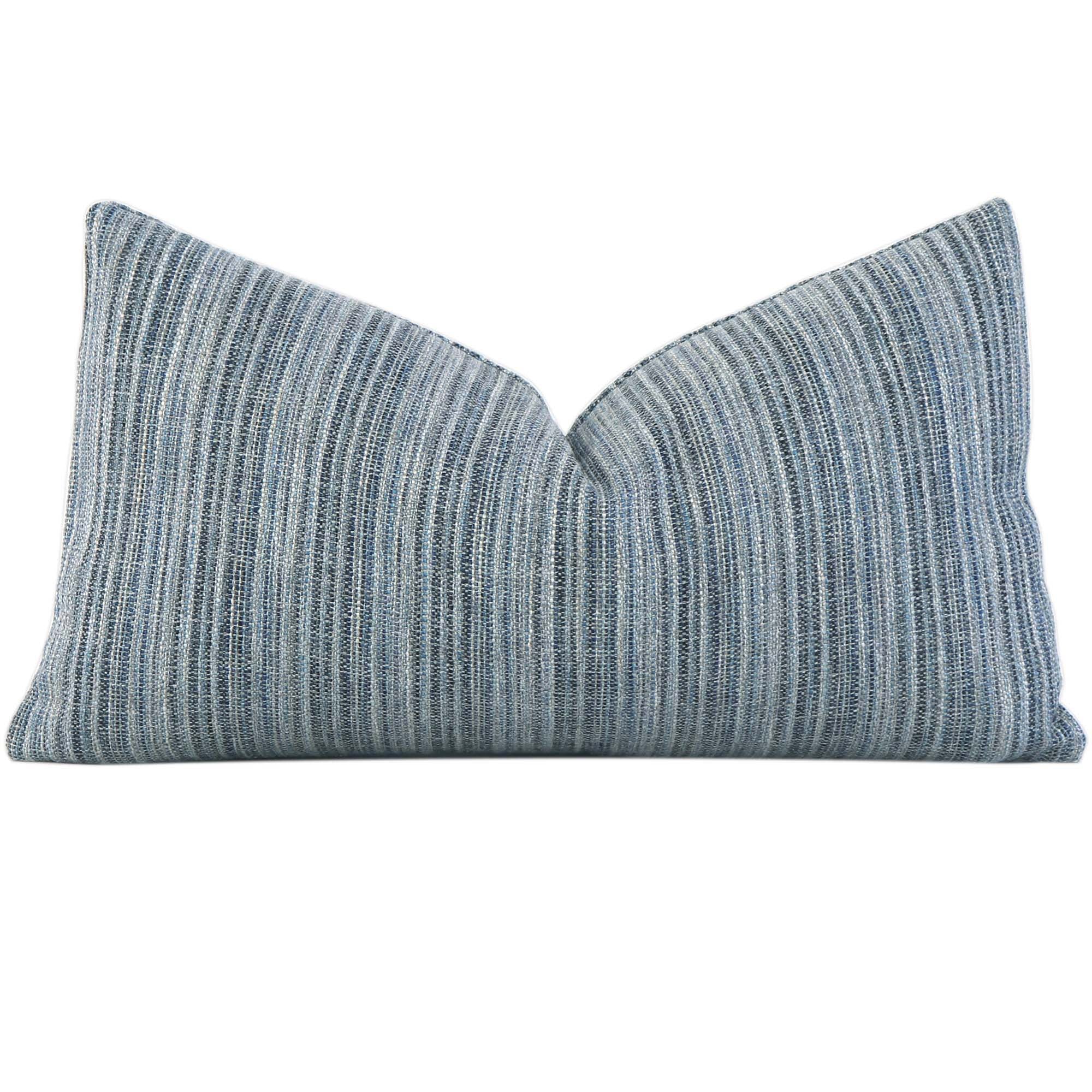 Schumacher Formentera Denim Textured Stripe Decorative Lumbar Throw Pillow Cover