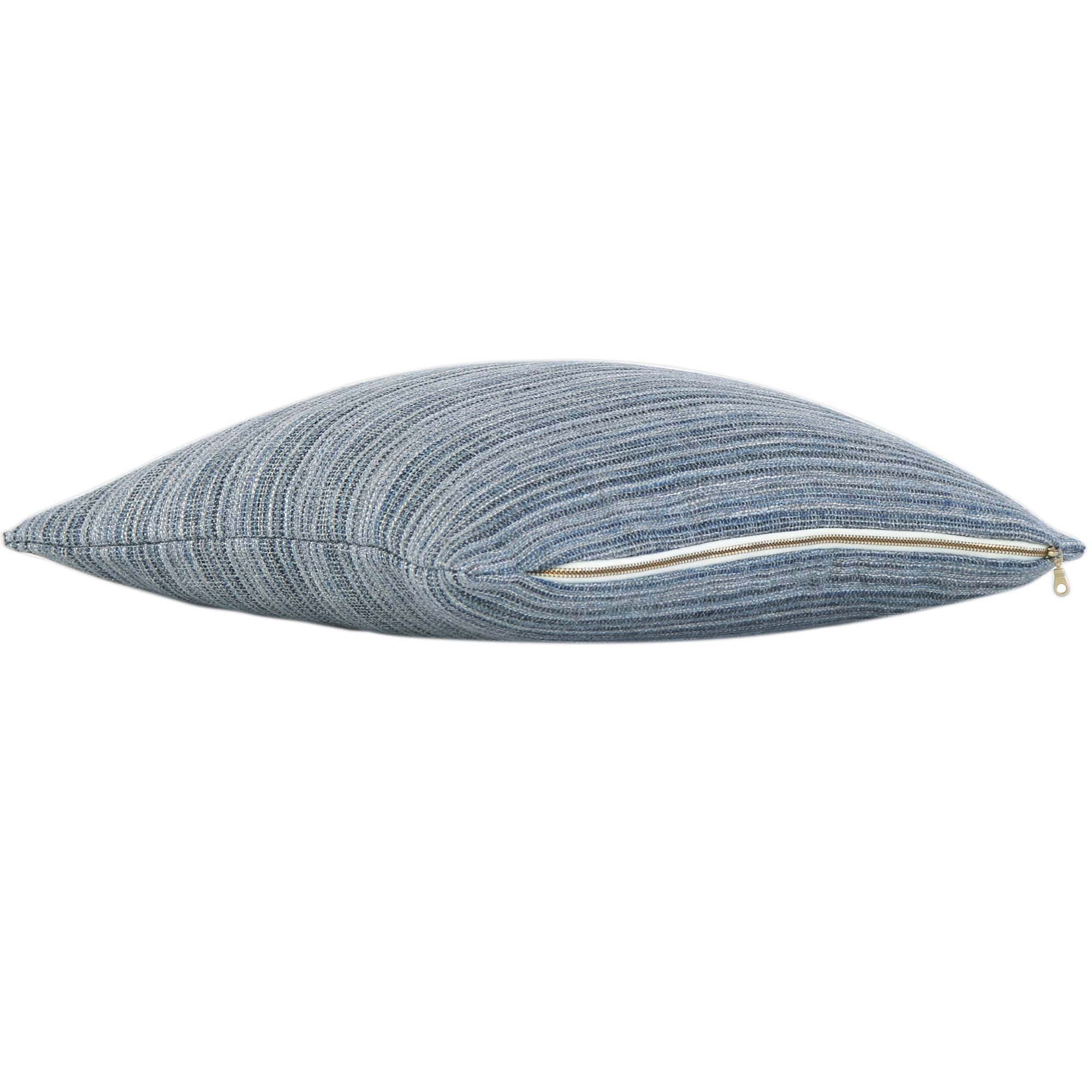 Schumacher Formentera Denim Textured Stripe Decorative Throw Pillow Cover with Exposed Brass Gold Zipper