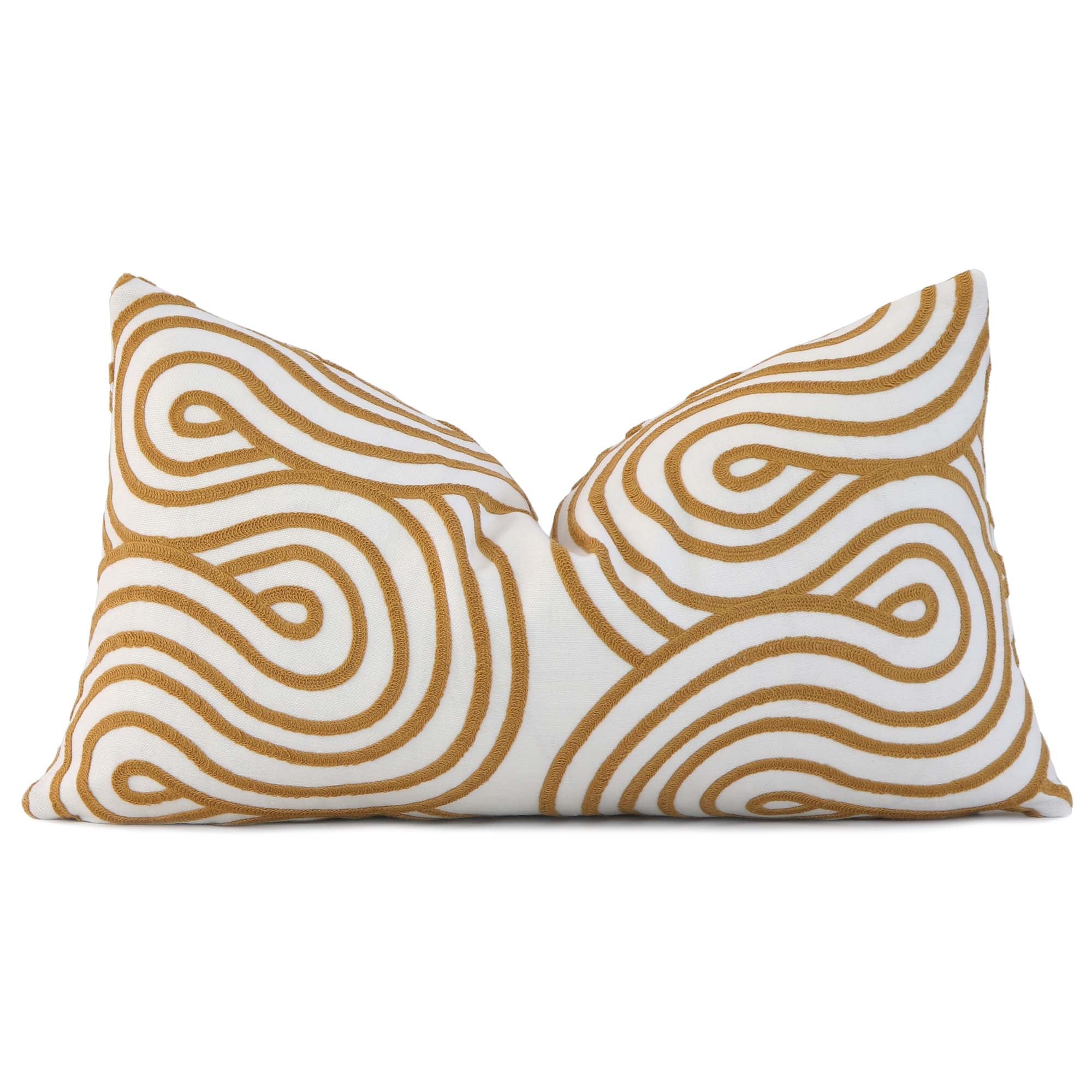 Schumacher Giraldi Embroidery Gold Yellow Luxury Designer Lumbar Throw Pillow Cover