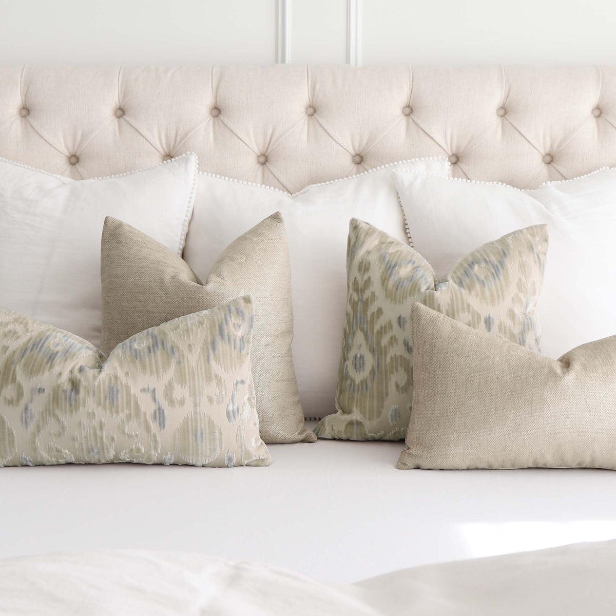 Schumacher Glimmer Champagne Textured Solid Designer Throw Pillow Cover with Matching Pillow Group