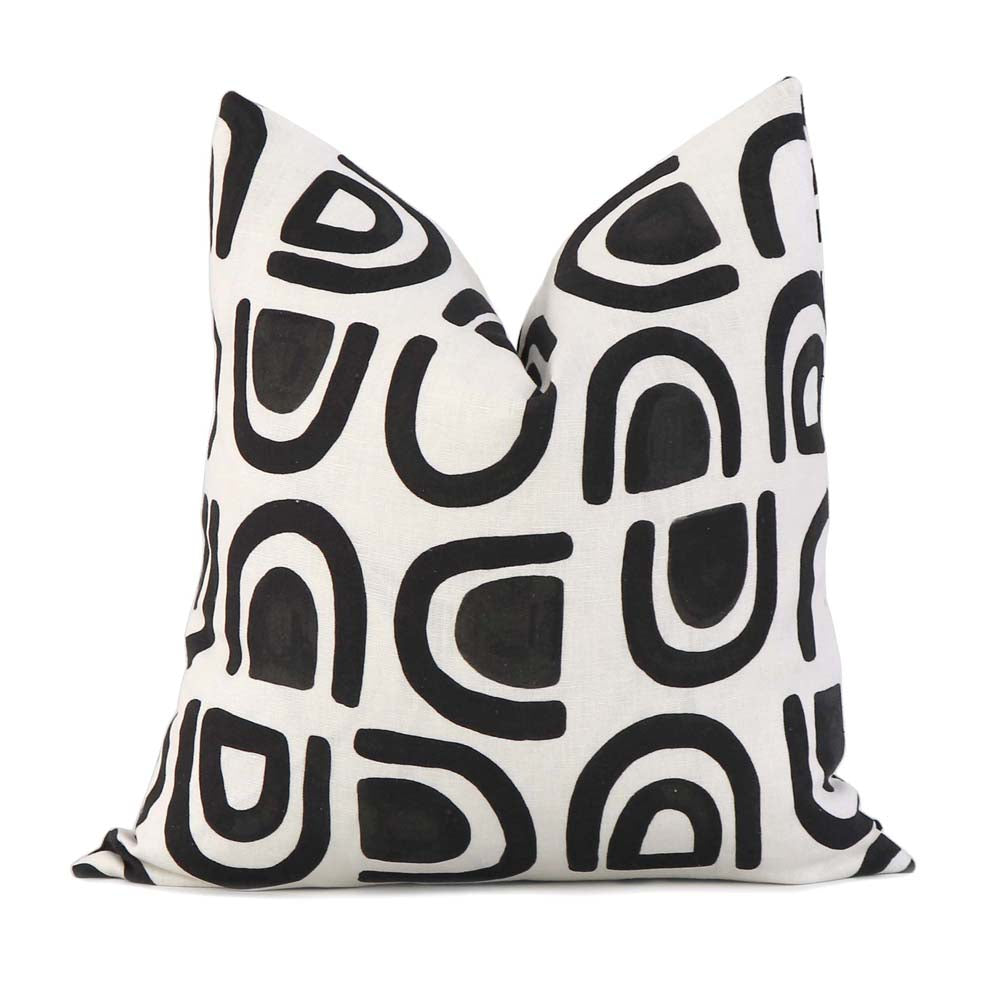 Schumacher Hidaya Williams Threshold Carbon Black Graphic Print Linen Decorative Throw Pillow Cover