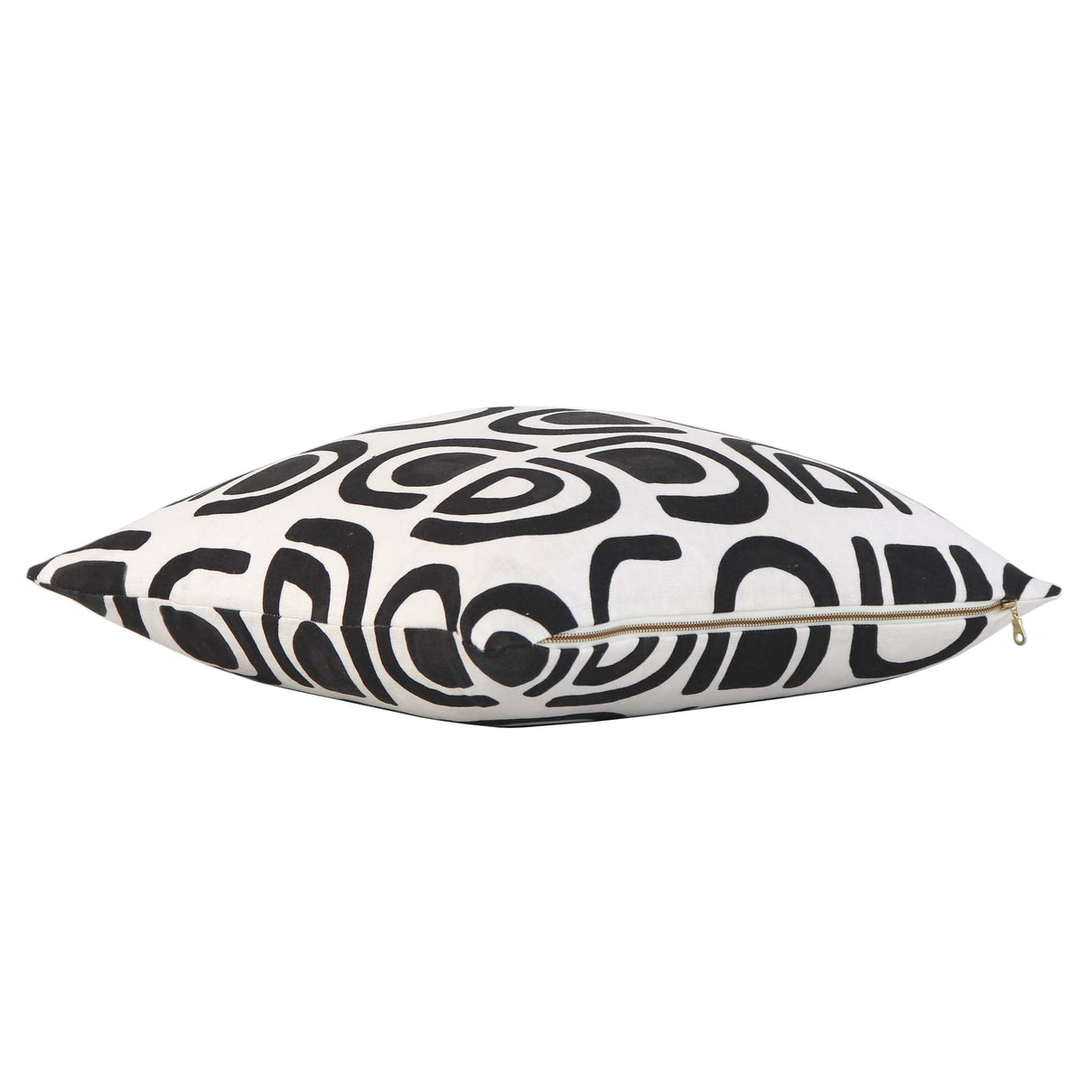 Schumacher Hidaya Williams Threshold Carbon Black Graphic Print Linen Decorative Throw Pillow Cover with Exposed Brass Gold Zipper