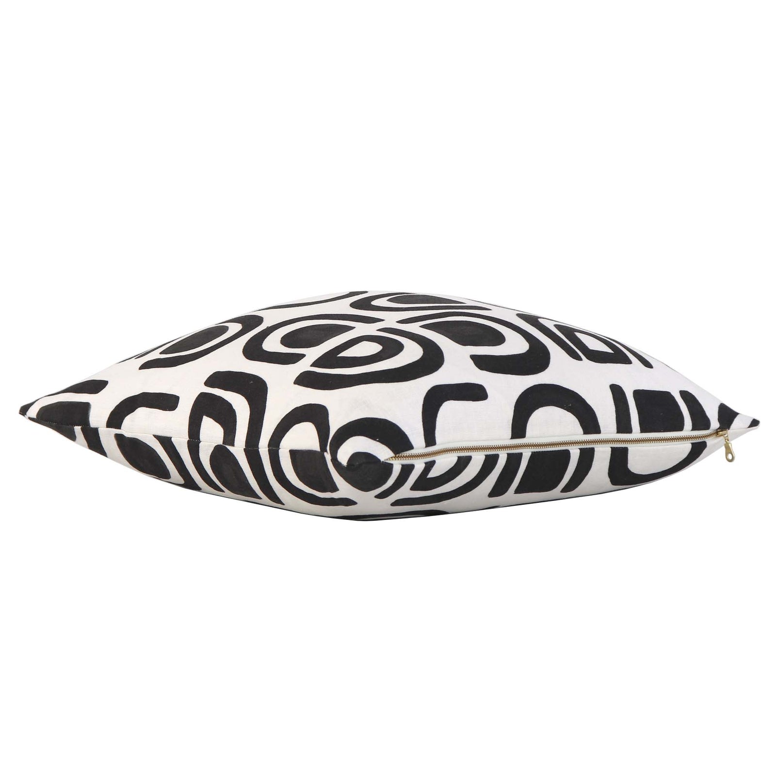 Schumacher Hidaya Williams Threshold Carbon Black Graphic Print Linen Decorative Throw Pillow Cover with Exposed Brass Gold Zipper