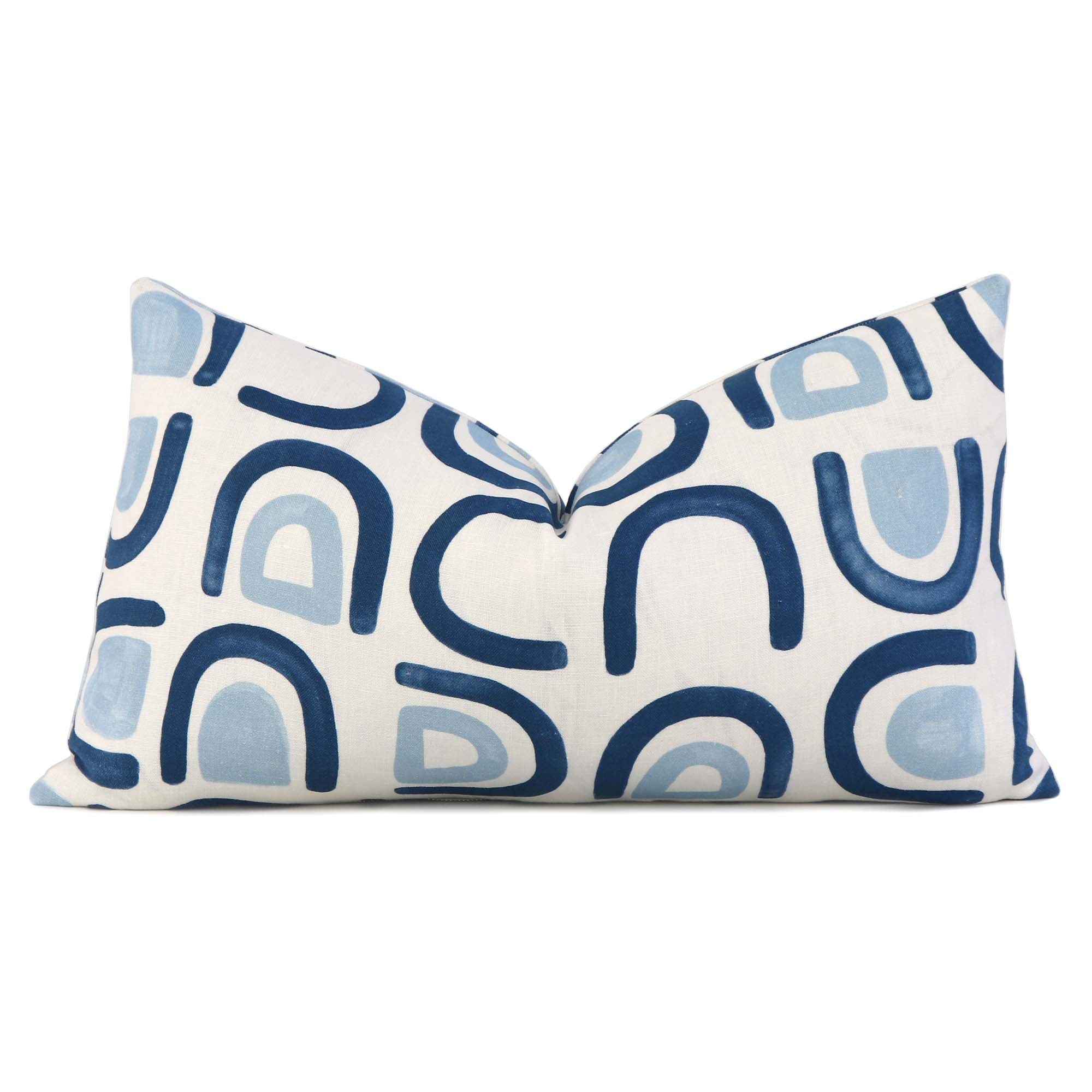 Schumacher Hidaya Williams Threshold Lapis Blue Graphic Print Designer Linen Decorative Lumbar Throw Pillow Cover