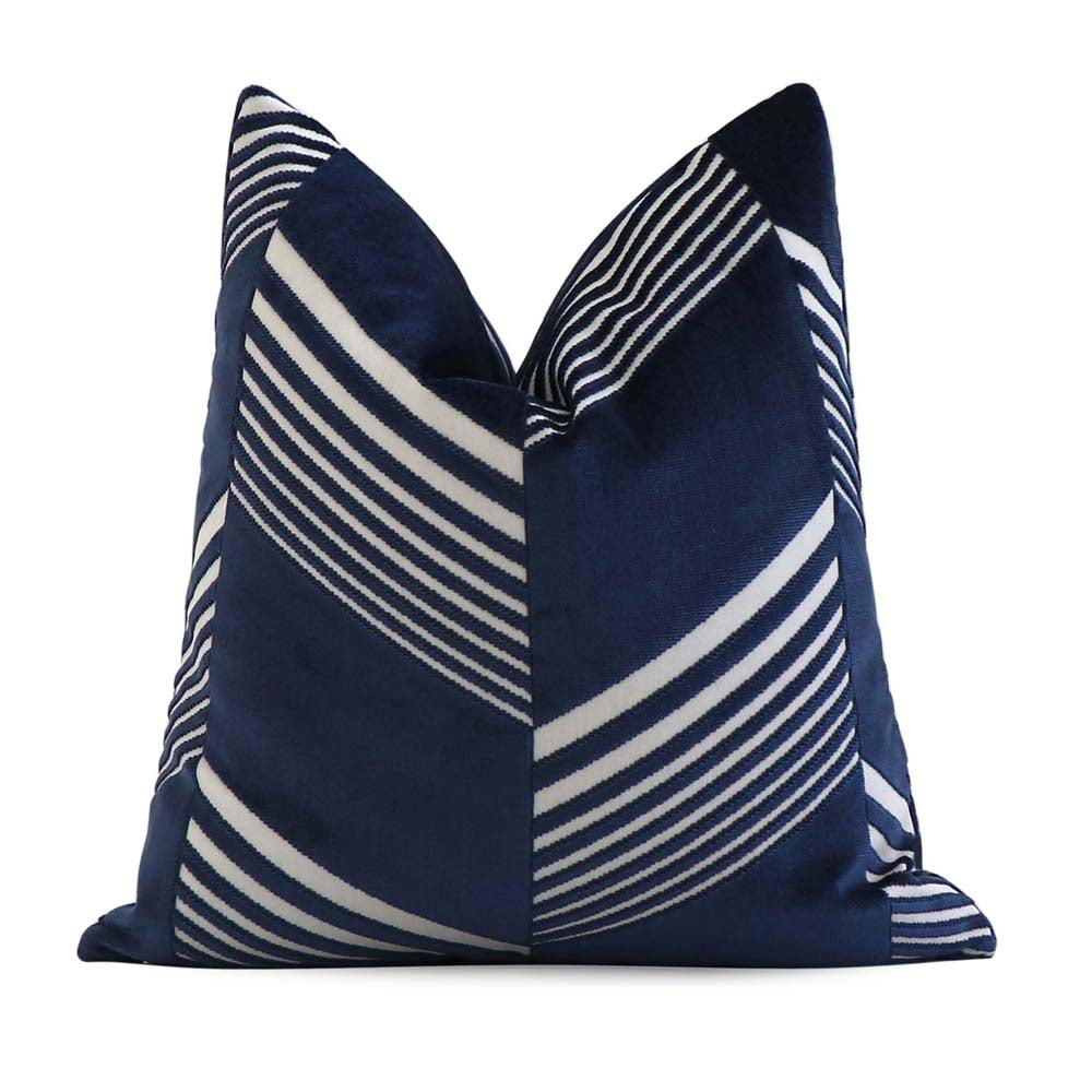 Schumacher Jessie Cut Velvet Navy Blue Designer Decorative Throw Pillow Cover