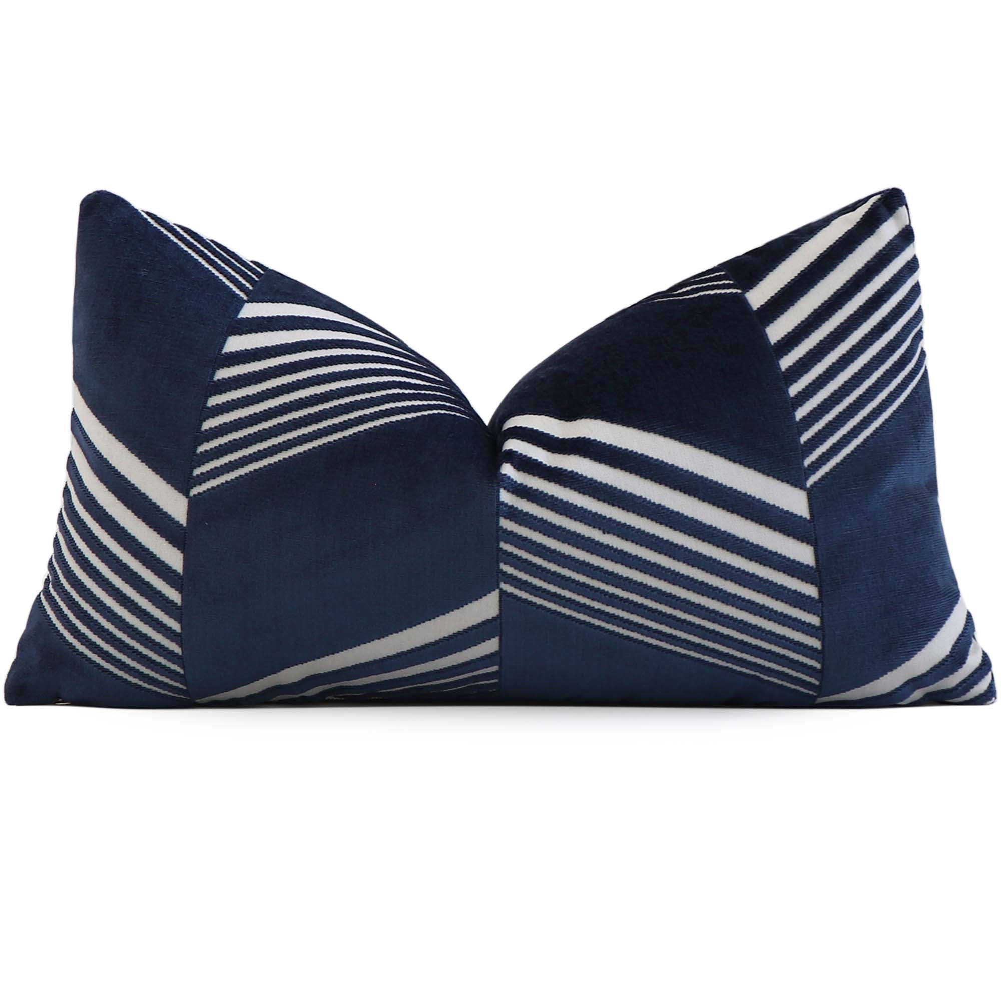 Schumacher Jessie Cut Velvet Navy Blue Designer Decorative Lumbar Throw Pillow Cover