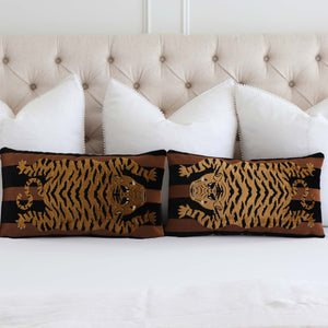 Schumacher Jokhang Tiger Velvet Brown / Black Luxury Designer Throw Pillow Cover Left and Right Facing