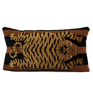 Schumacher Jokhang Tiger Velvet Brown / Black Luxury Designer Throw Pillow Cover Right Facing