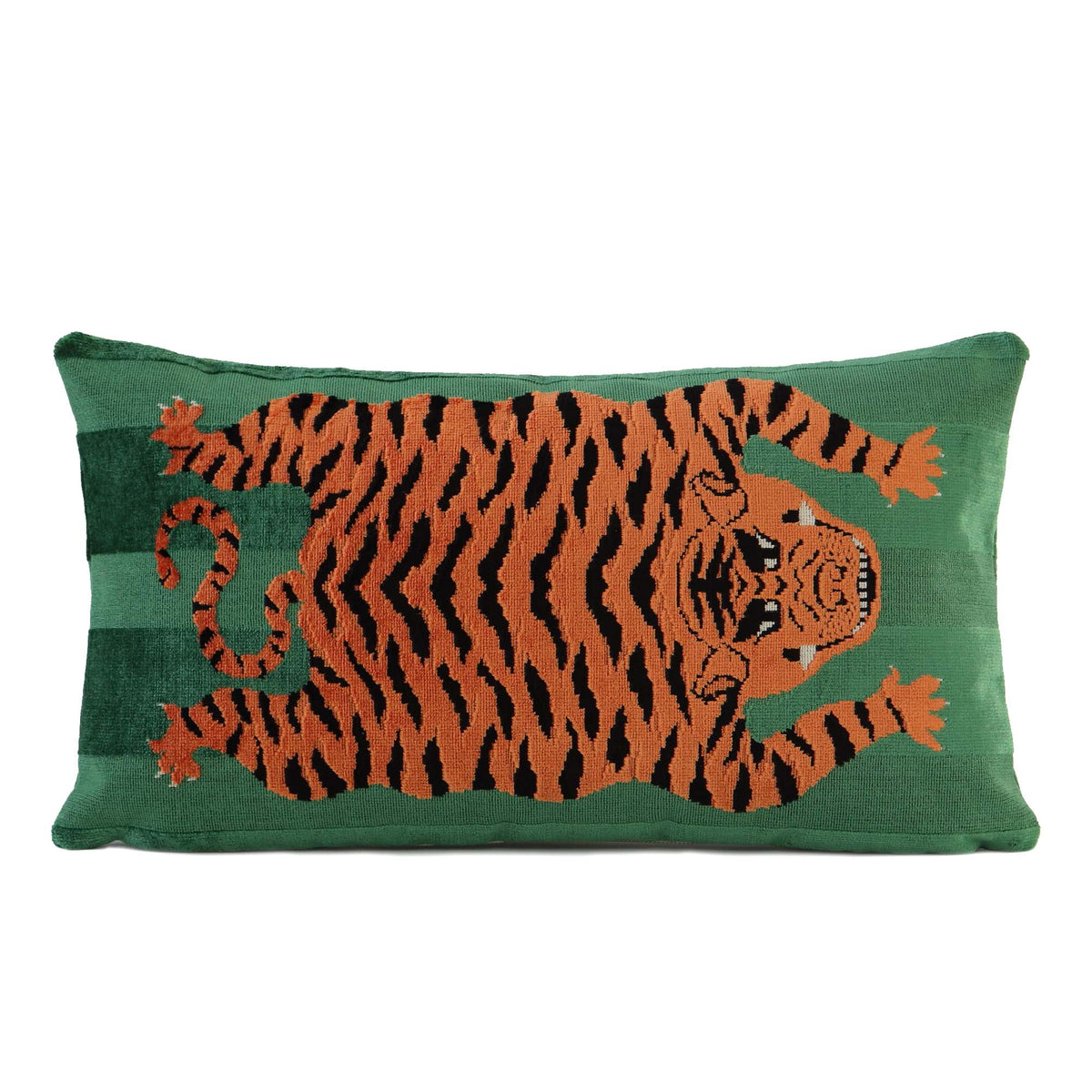 Schumacher Jokhang Tiger Velvet Green Luxury Designer Throw Pillow Cover