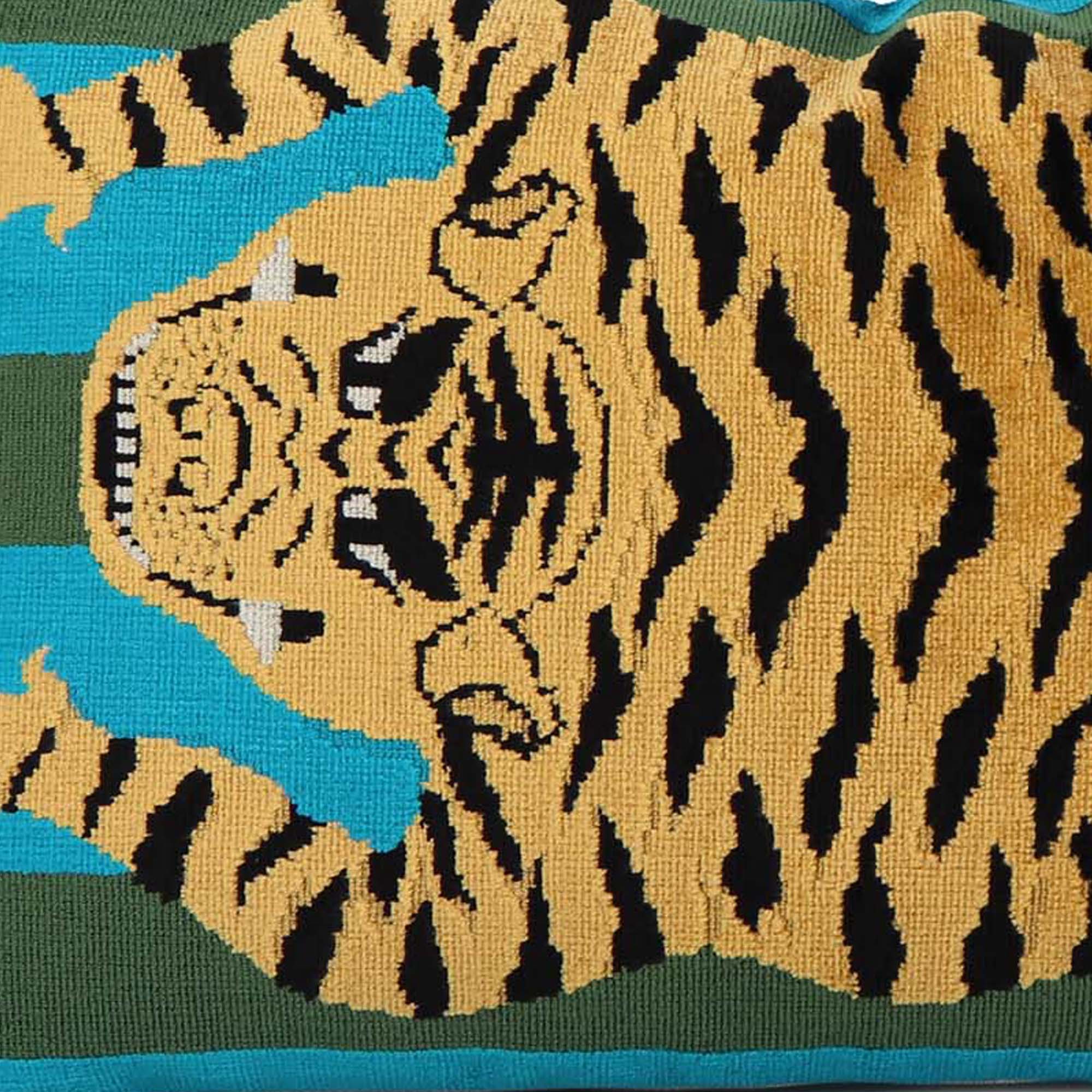 Jokhang Tiger Velvet Peacock & Olive / 4x4 inch Fabric Swatch