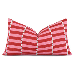Schumacher Luna Pink and Red Block Print Designer Luxury Decorative Lumbar Throw Pillow Cover