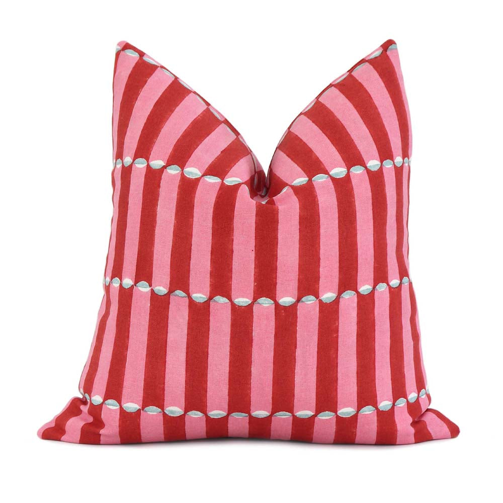 Schumacher Luna Pink and Red Block Print Designer Luxury Decorative Throw Pillow Cover