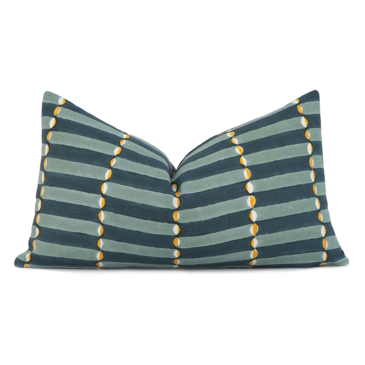 Schumacher Luna Blue and Turmeric Graphic Block Print Designer Decorative Lumbar Throw Pillow Cover