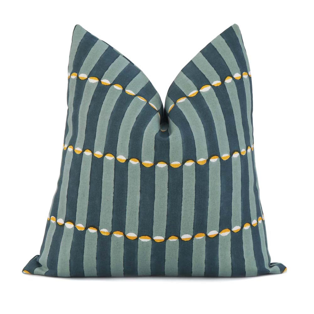 Schumacher Luna Blue and Turmeric Graphic Block Print Designer Decorative Throw Pillow Cover