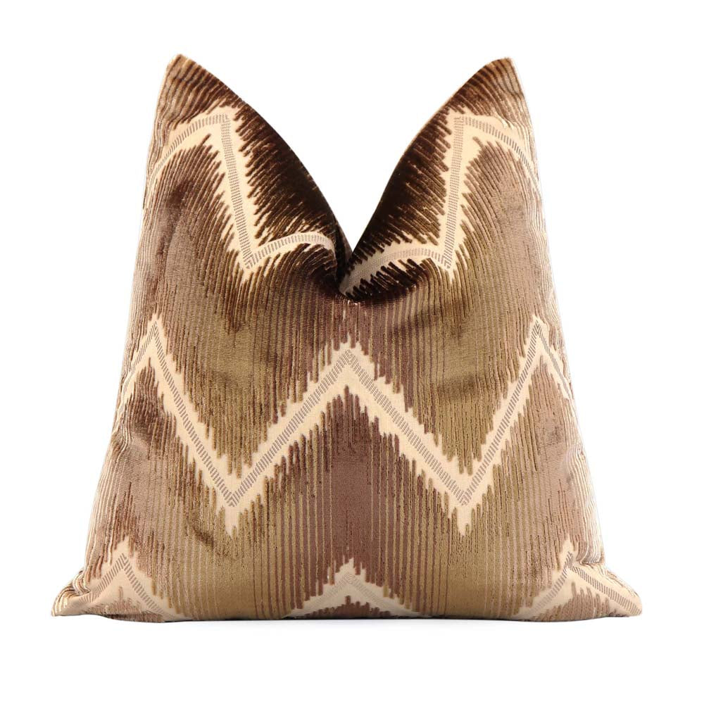 Schumacher Shock Wave Velvet Sand &amp; Sable Chevron Designer Luxury Throw Pillow Cover