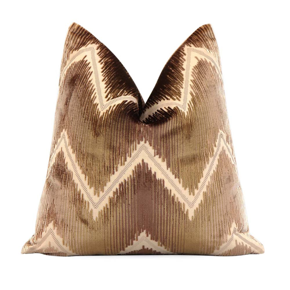 Schumacher Shock Wave Velvet Sand & Sable Chevron Designer Luxury Throw Pillow Cover with Matching Pillows