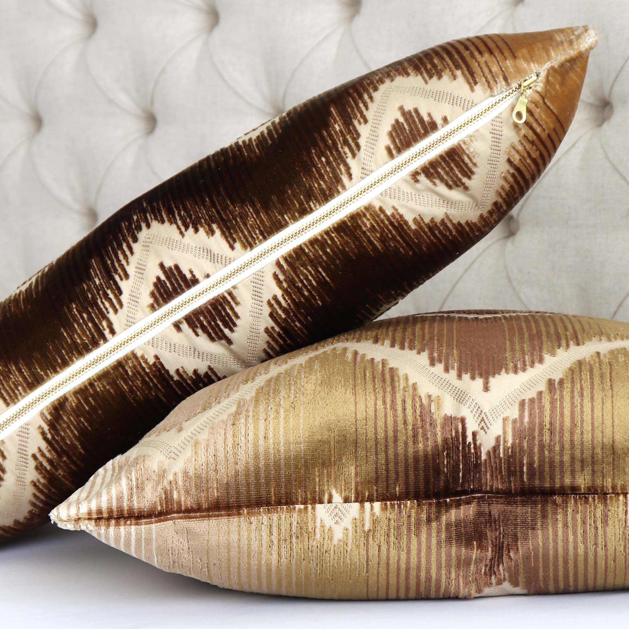 Schumacher Shock Wave Velvet Sand & Sable Chevron Designer Luxury Throw Pillow Cover Fabric Detail